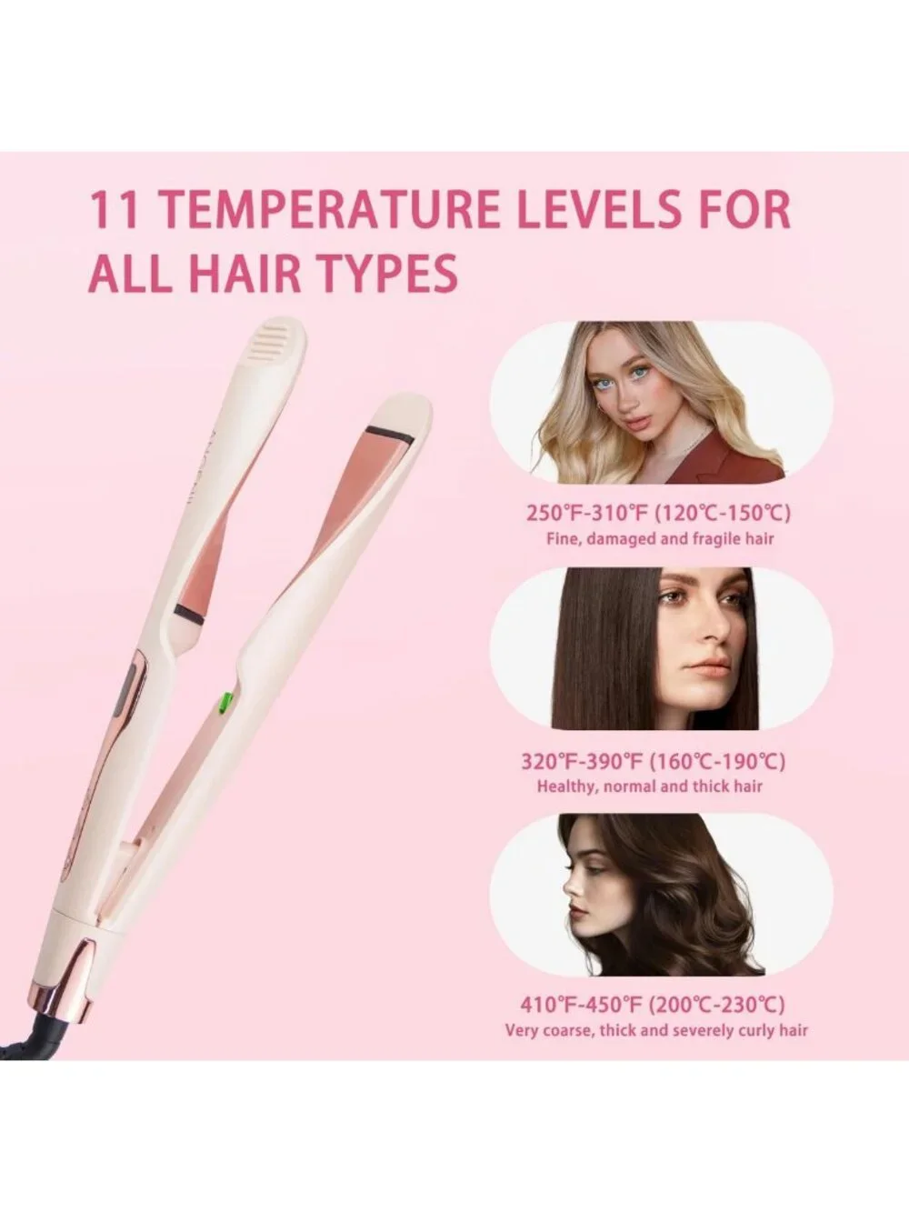 2-in-1 Hair Straightener & Curler, Dual Voltage Flat Iron, Adjustable Temp
